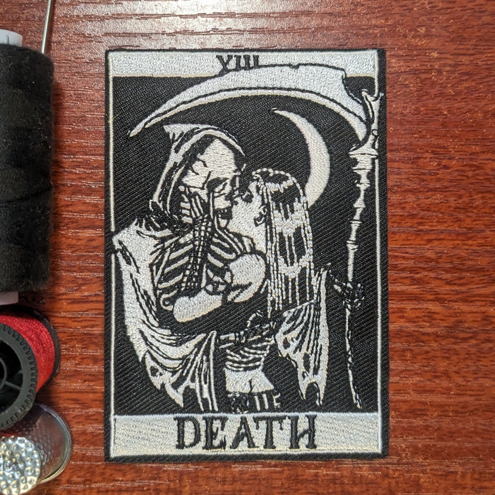 Kiss Of Death Patch Tarot Card Goth Punk Death Embroidered Iron On Patch 3.5×2.5