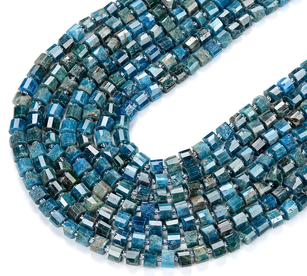 Natural Apatite Faceted Cylinder Wheel Tube 5X4MM 7X6MM 8X5MM 9X6MM 10X7MM(D417)