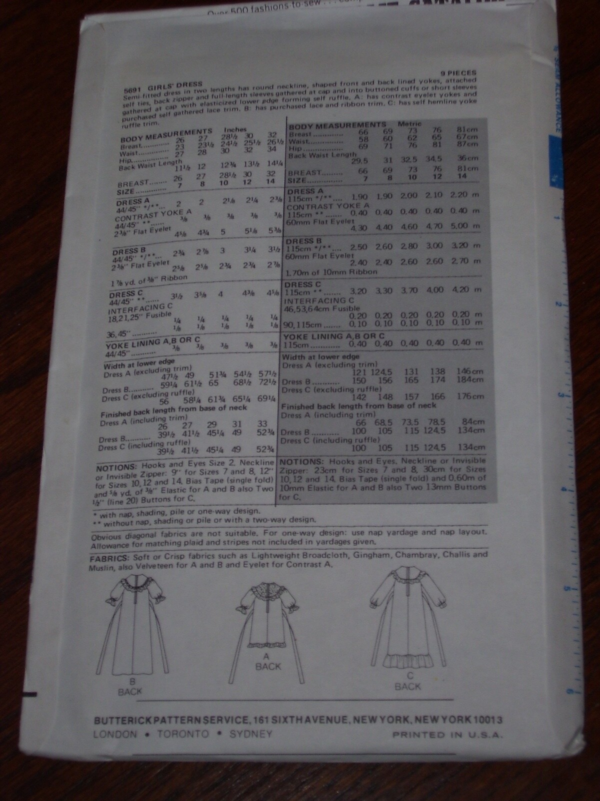 🌸 1979 UNCIRCULATED BUTTERICK #5691-GIRLS 3 STYLE PRAIRIE DRESS PATTERN 10-14FF