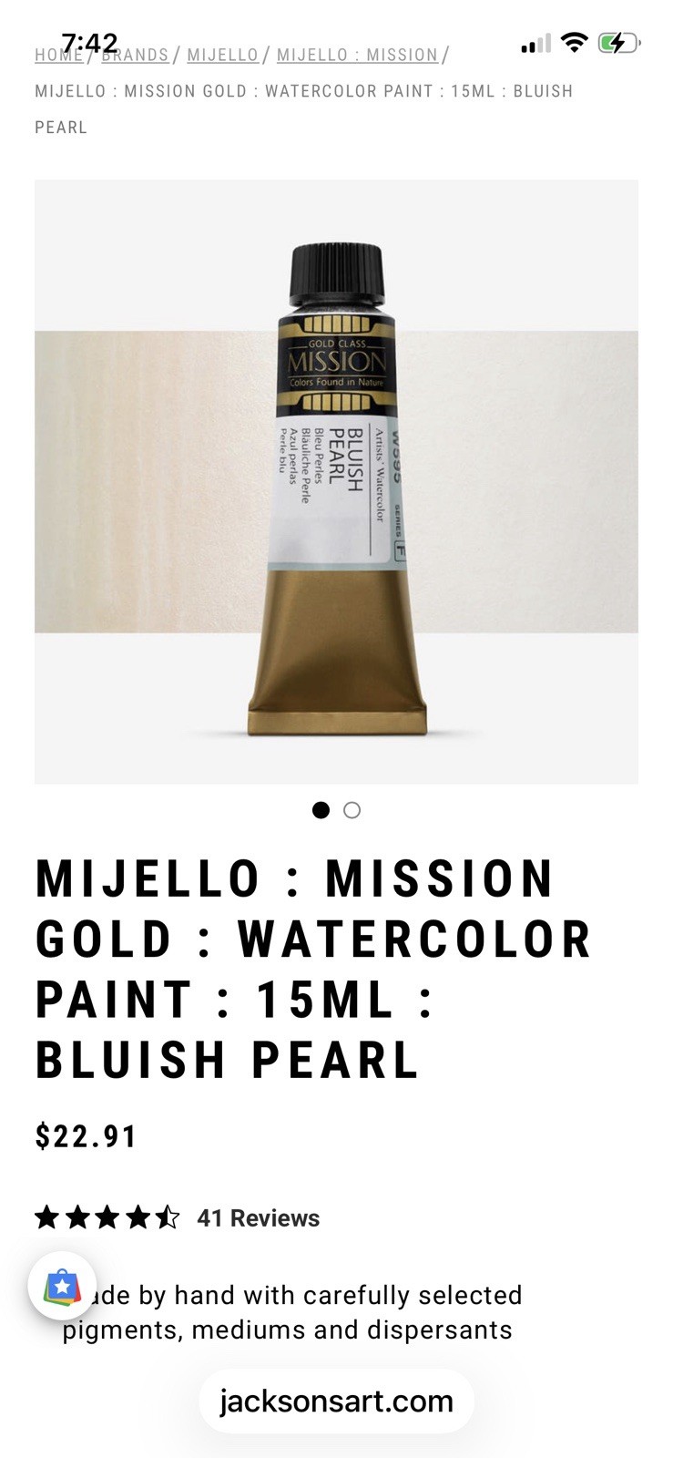 Mission Gold Bluish Pearls Watercolor 15ml Tube Used