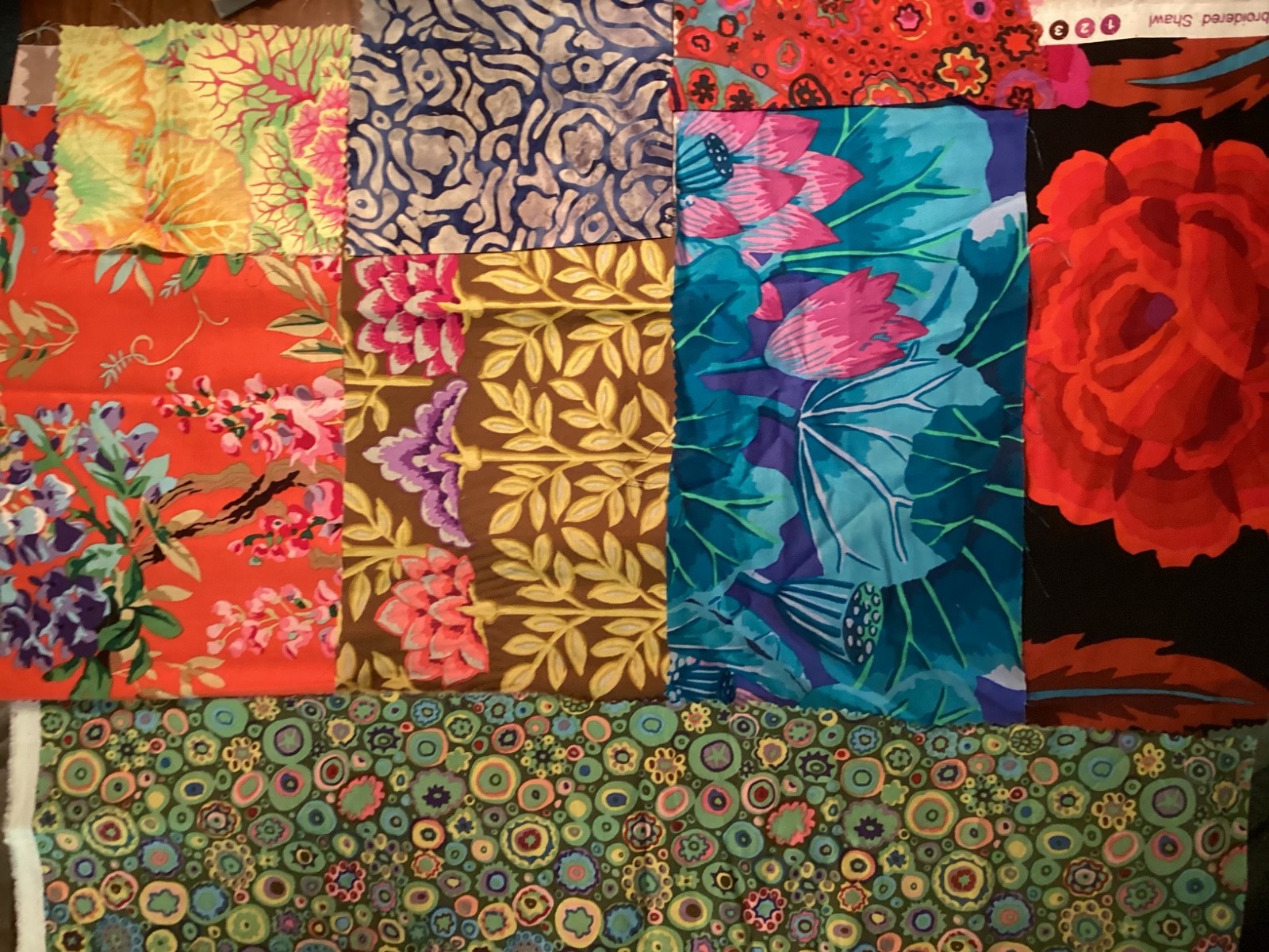 Kaffe Fassett strips, squares, & scraps