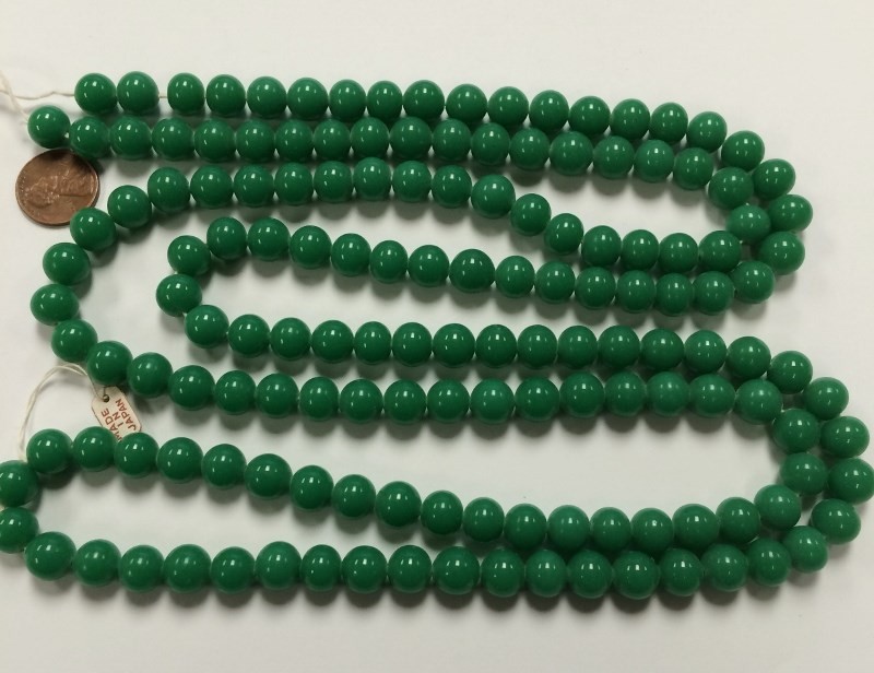 144 VINTAGE JAPAN 1950’s CHERRY BRAND GLASS JADE 10mm. SMOOTH ROUND BEADS 4654