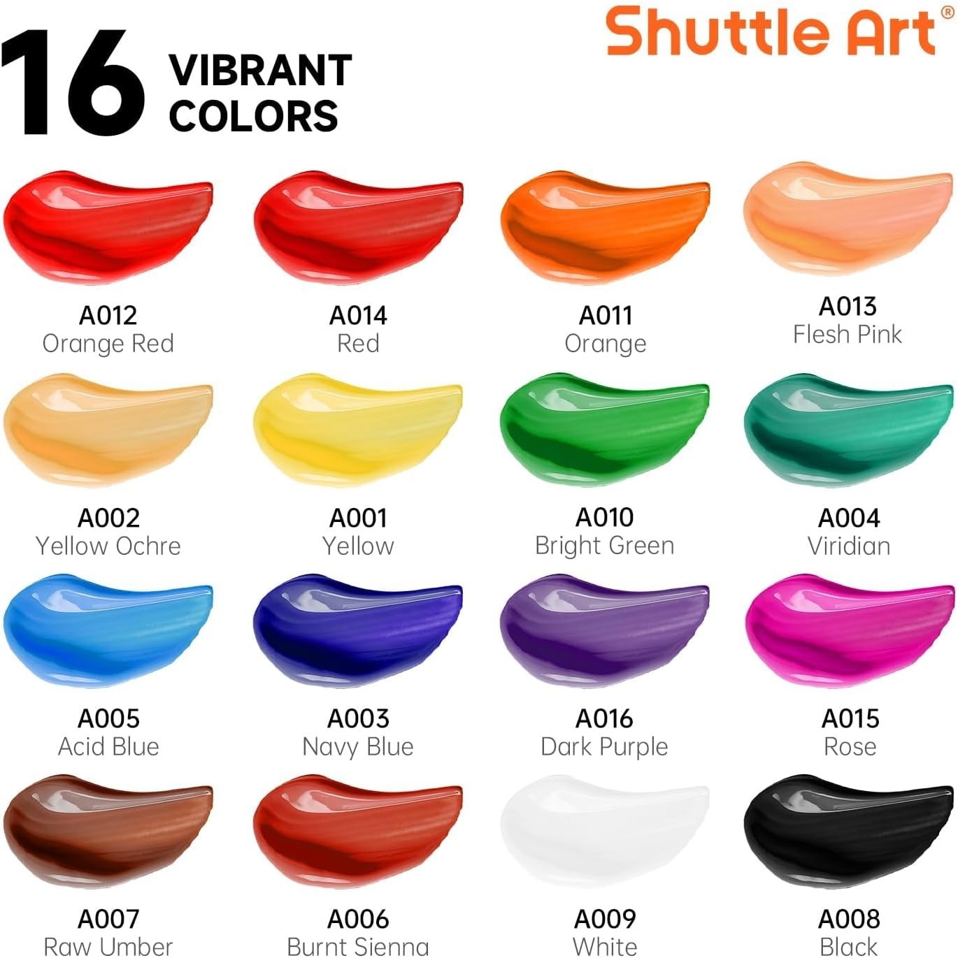 16 Assorted Acrylic Paint Tubes (12ml) with Brushes – Safe for Kids & Adults