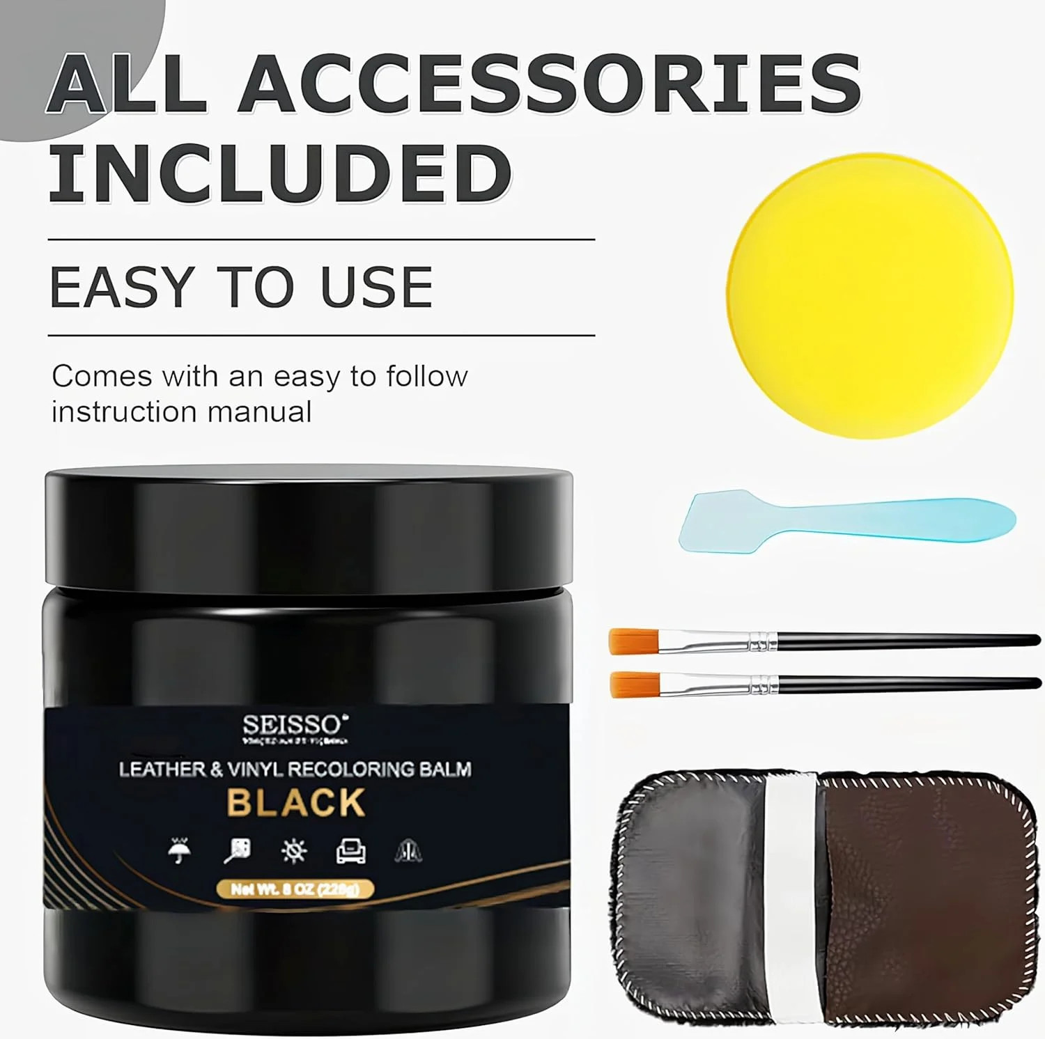 SEISSO Leather Recoloring Balm, Leather Repair Kit for Furniture, Leather Scratc