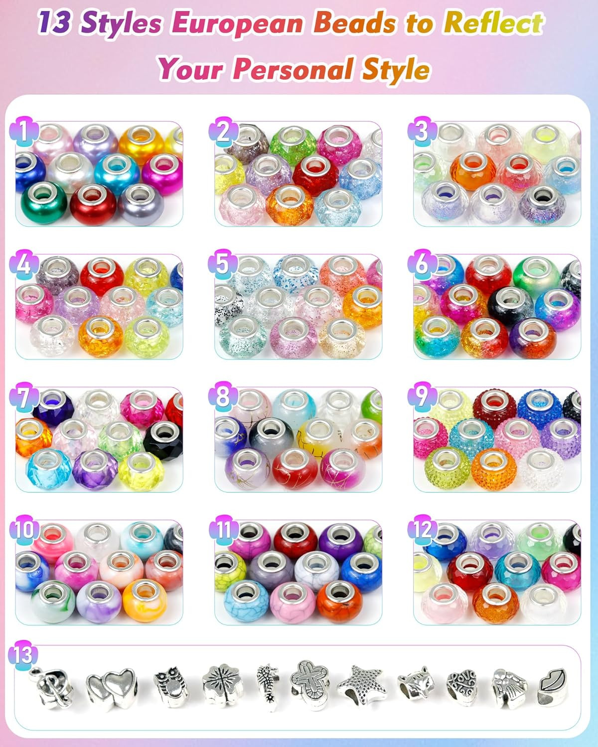 FIVEIZERO 143PCS European Large Hole Beads, 12 Colors Spacer Beads | 5Mm Hole De