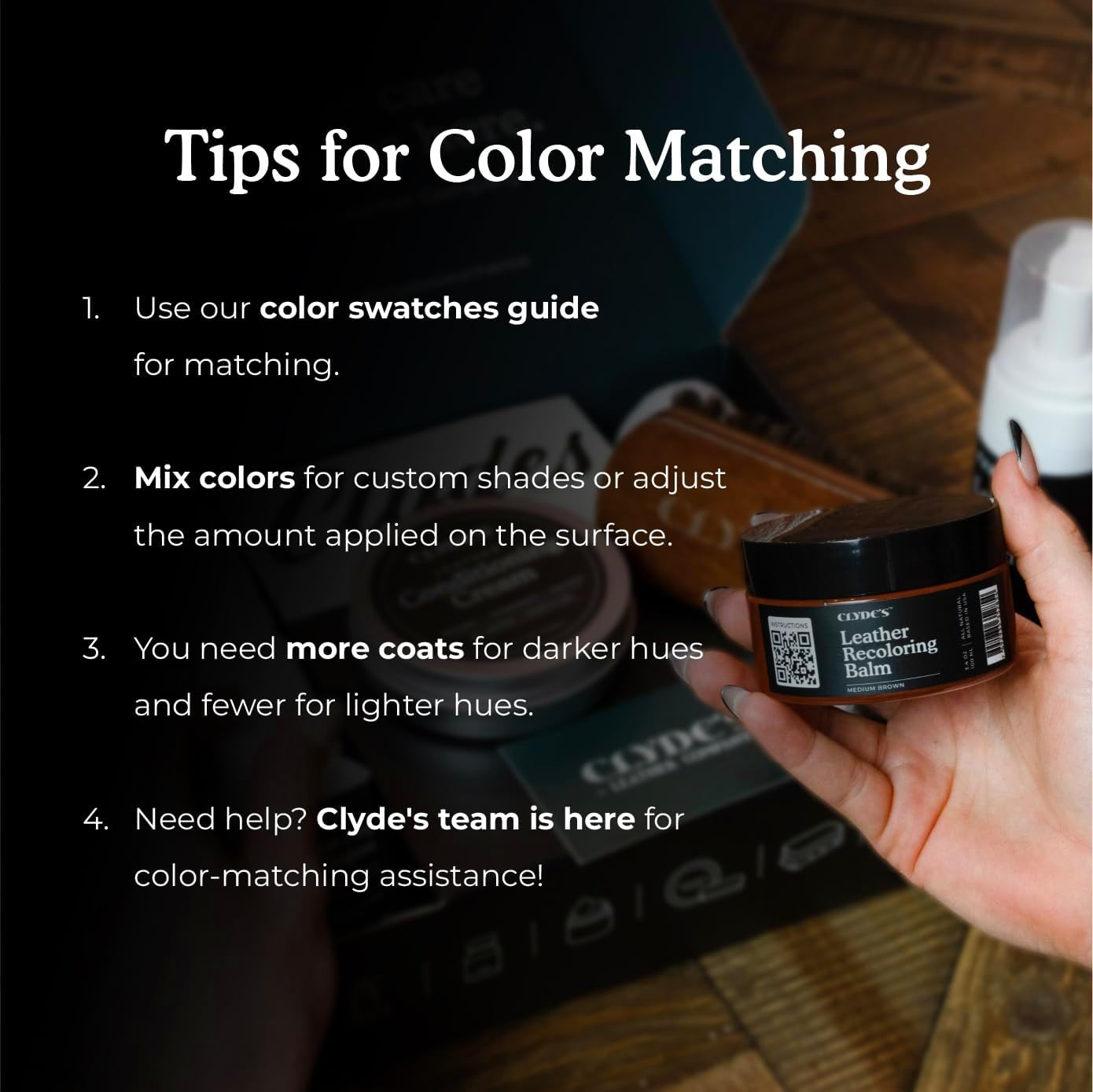 Clyde’s™ Leather Company Leather Recoloring Balm – Color Restore & Scratch Repai