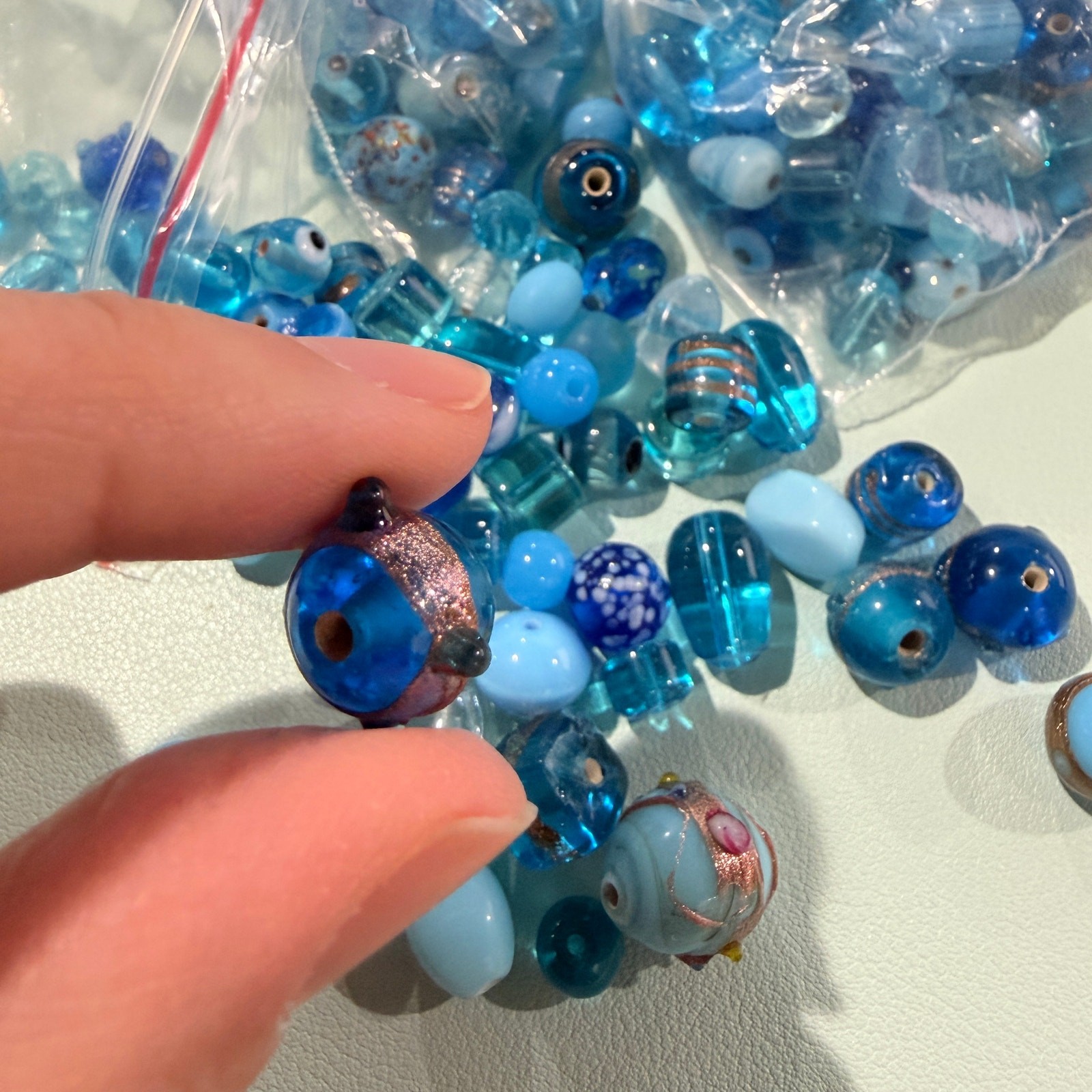 Bead mix, 5 Bags, Lampworked Glass, Turquoise Blue Fancy Beads, 7x4mm-14x11mm