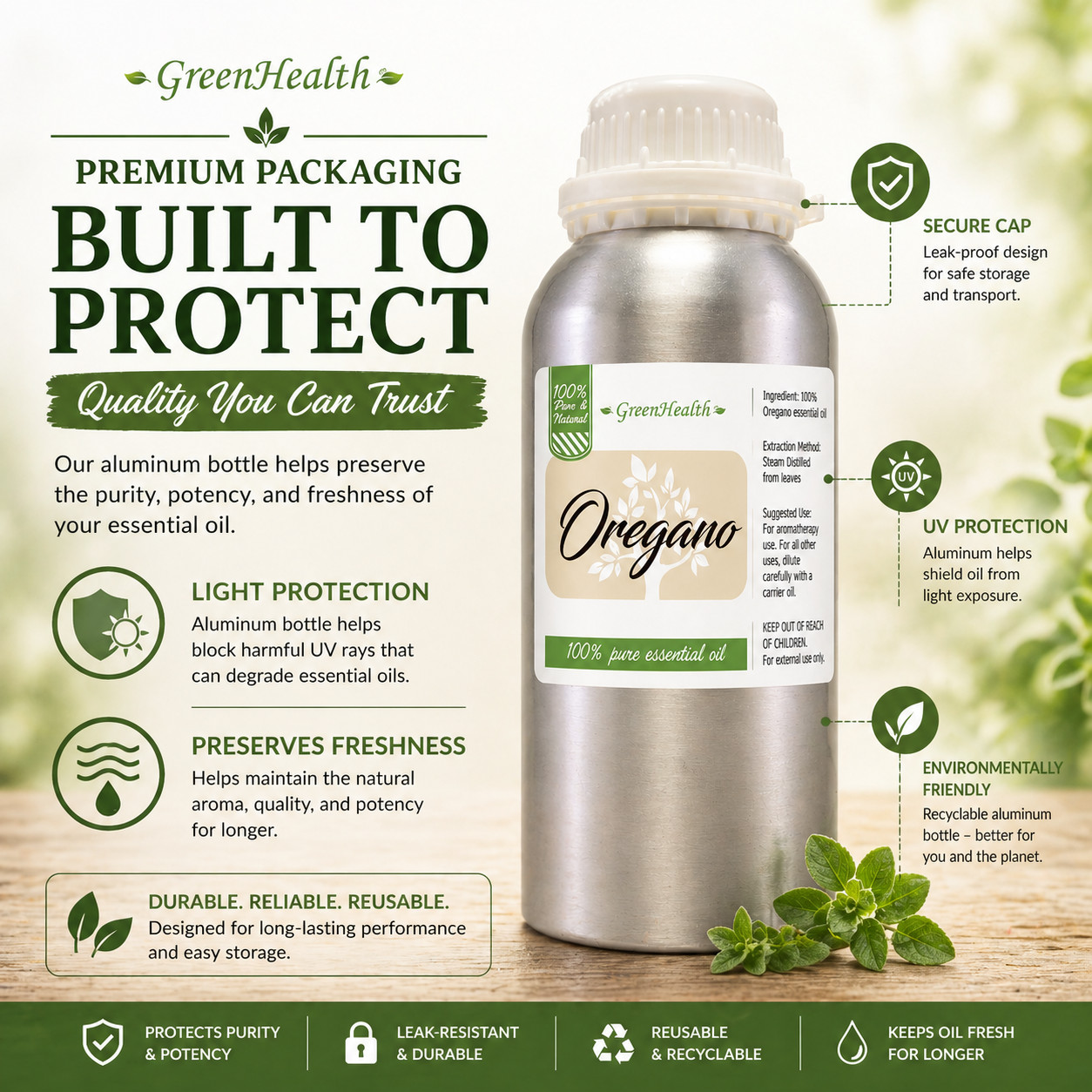 16 fl oz Oregano Essential Oil (100% Pure & Natural) in Aluminum Bottle