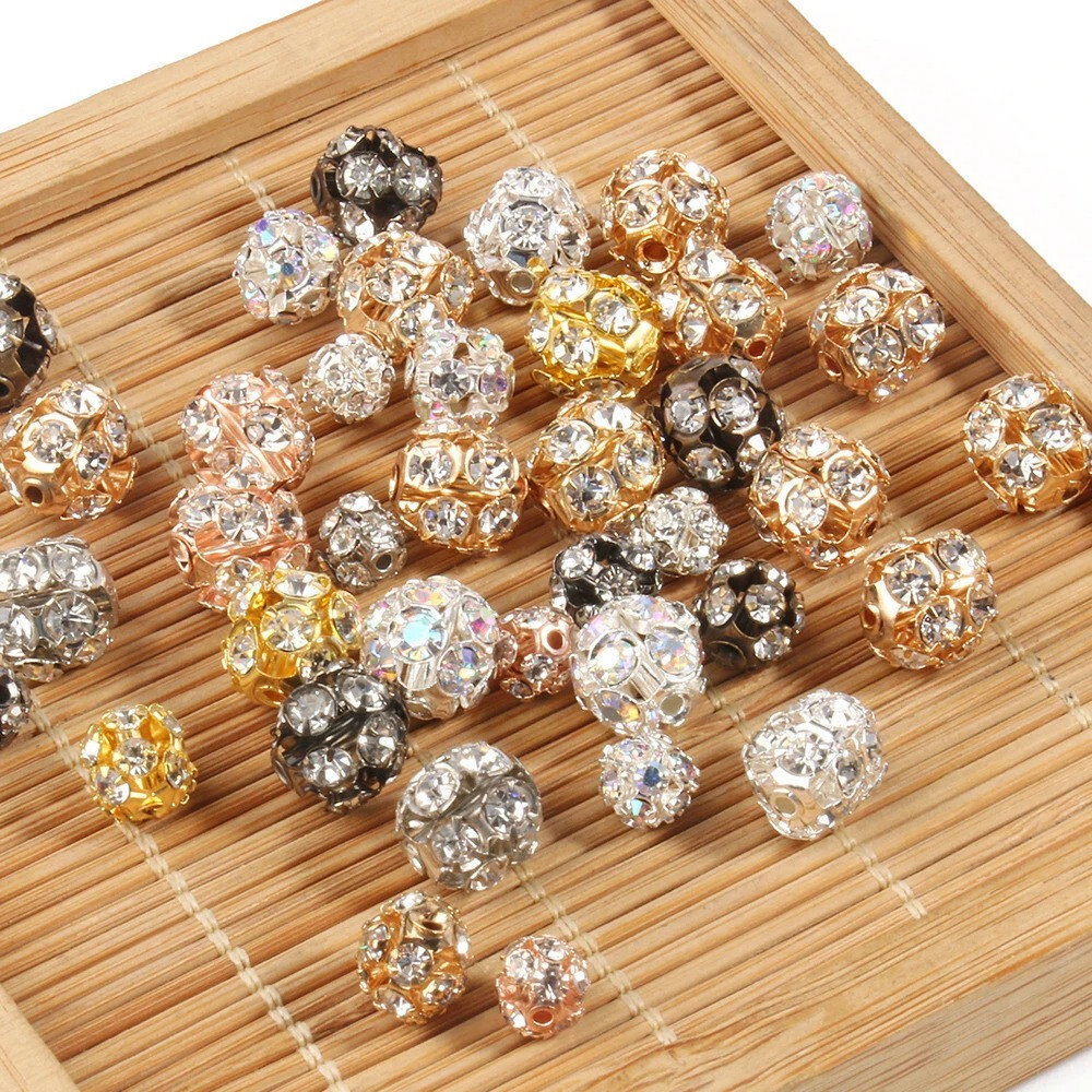 50pcs Rhinestone Beads Crystal Loose Spacer Round Jewelry Making 6mm 8mm 10mm