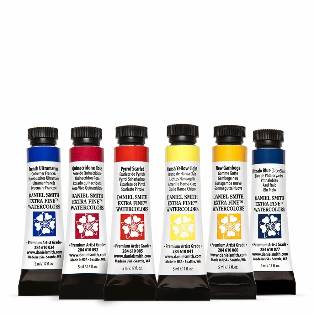 DANIEL SMITH 285610005 Extra Fine Essentials Introductory Watercolor, 6 Tubes,