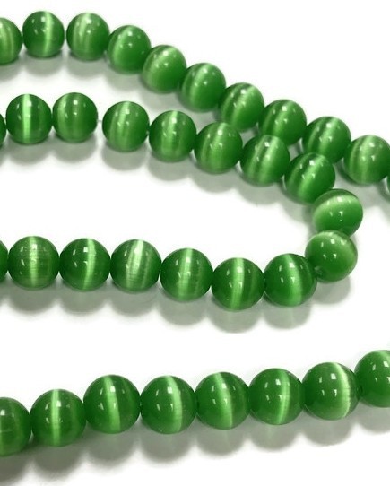 50 Cat’s Eye Fiber Optic Glass Light Emerald 8mm. Smooth Round Loose Beads 2574L