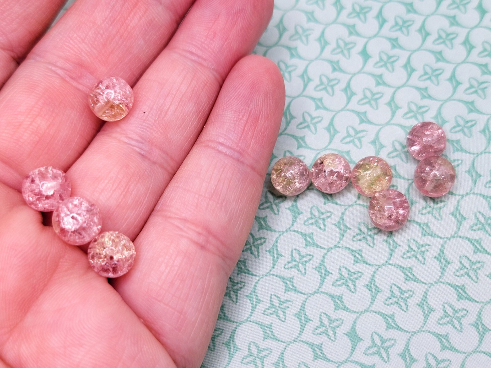 Pink Crackle Uranium Glass Beads 8mm Czech 10pcs