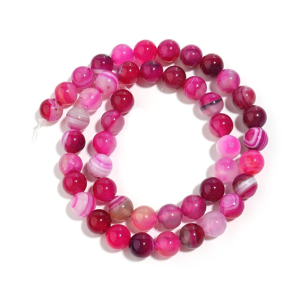 Magenta Stripe Agate Round Beads 8mm 15″ Strand Natural Gemstone Jewelry Making