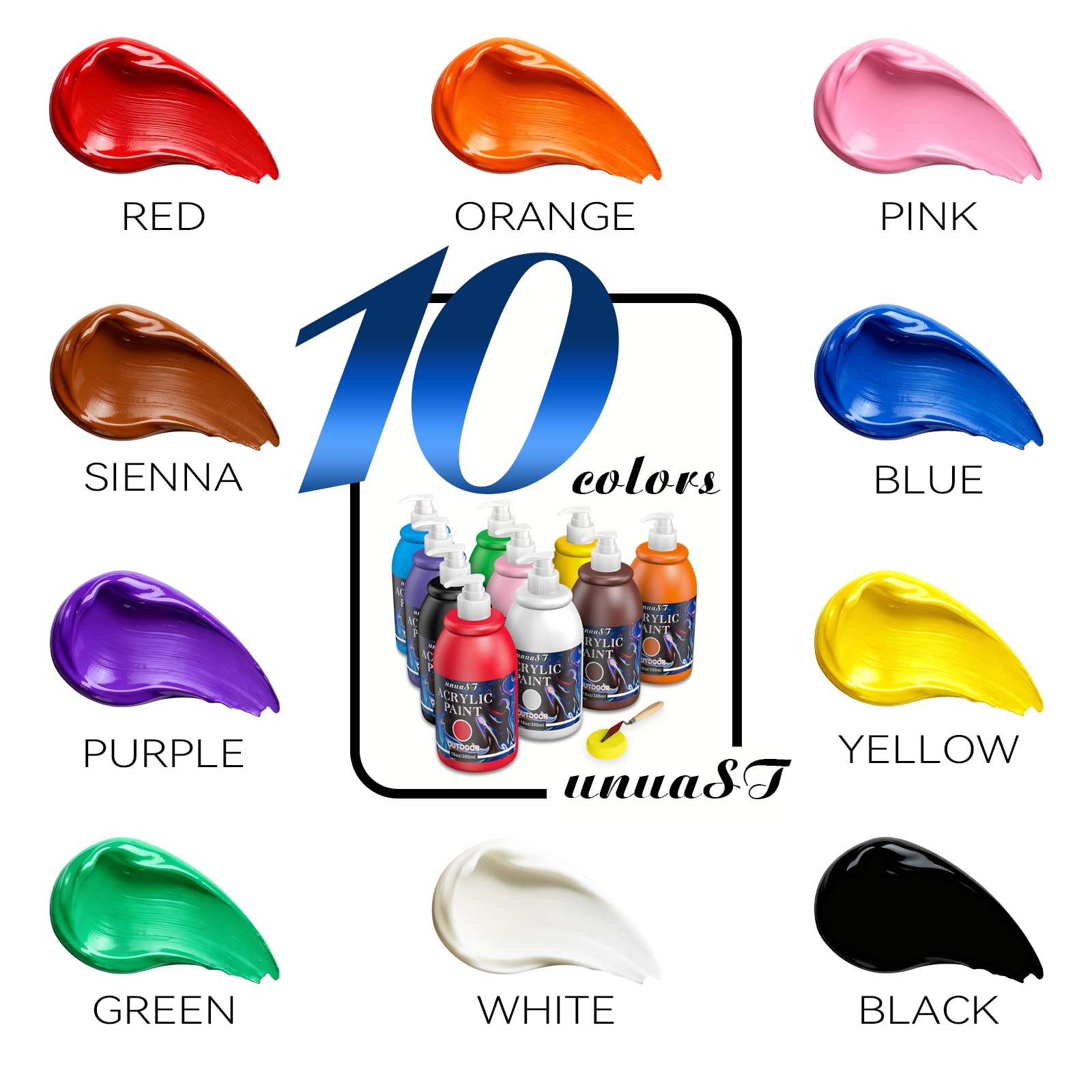 Outdoor Acrylic Paint Waterproof Set, 10 Colors Large Bulk Outdoor Paint with…