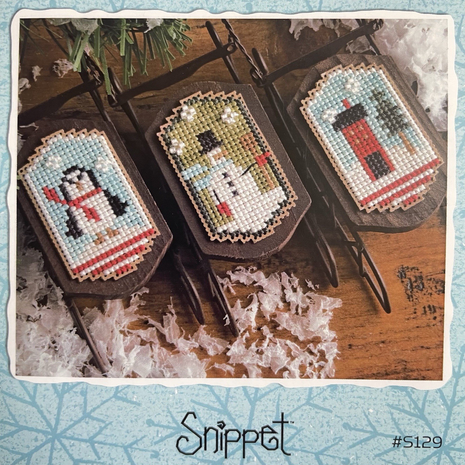 2 Lizzie Kate Snowy Peppermint Sleds Cross Stitch Charts Snippet Beads Buttons