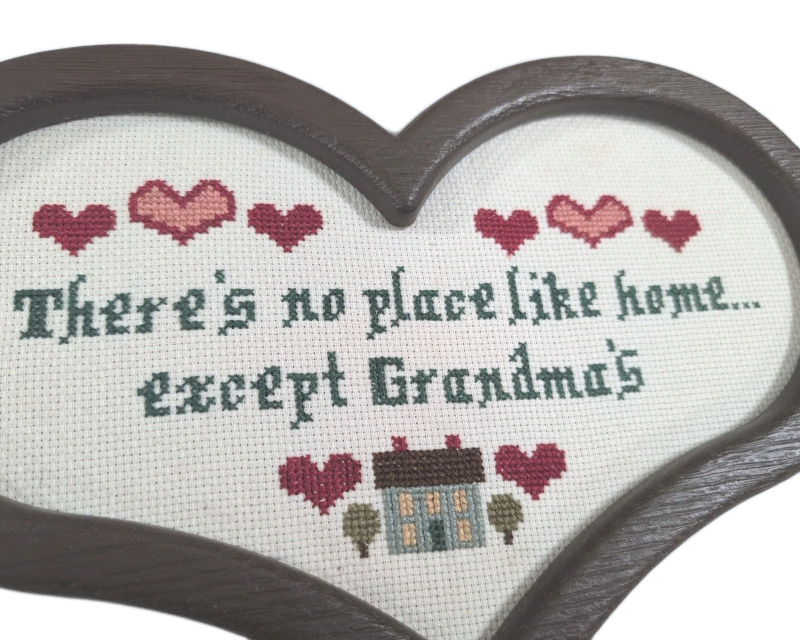 Heart ‘There’s No Place Like Home Except Grandma’s’ Framed Finished Cross Stitch