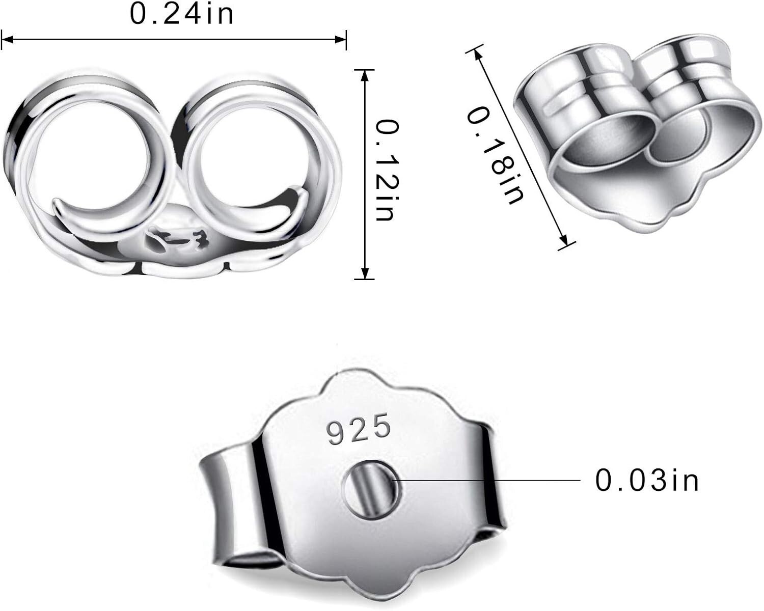 30Pcs/15 Pairs 925 Sterling Silver Earring Backs Replacement Secure Ear Locking,