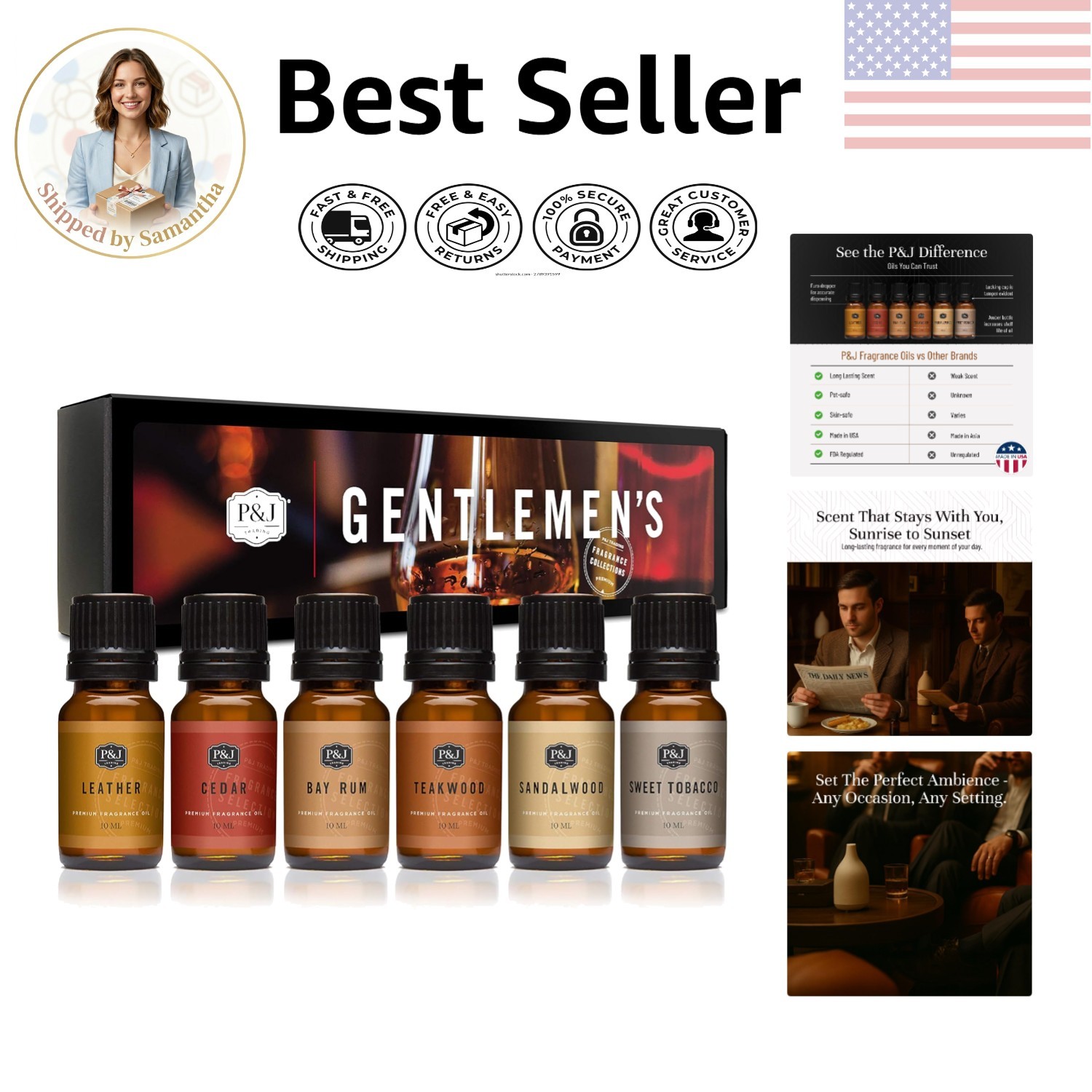 Elegant Gentlemen’s Set of 6 Fragrance Oils – Perfect for Aromatherapy Gifts