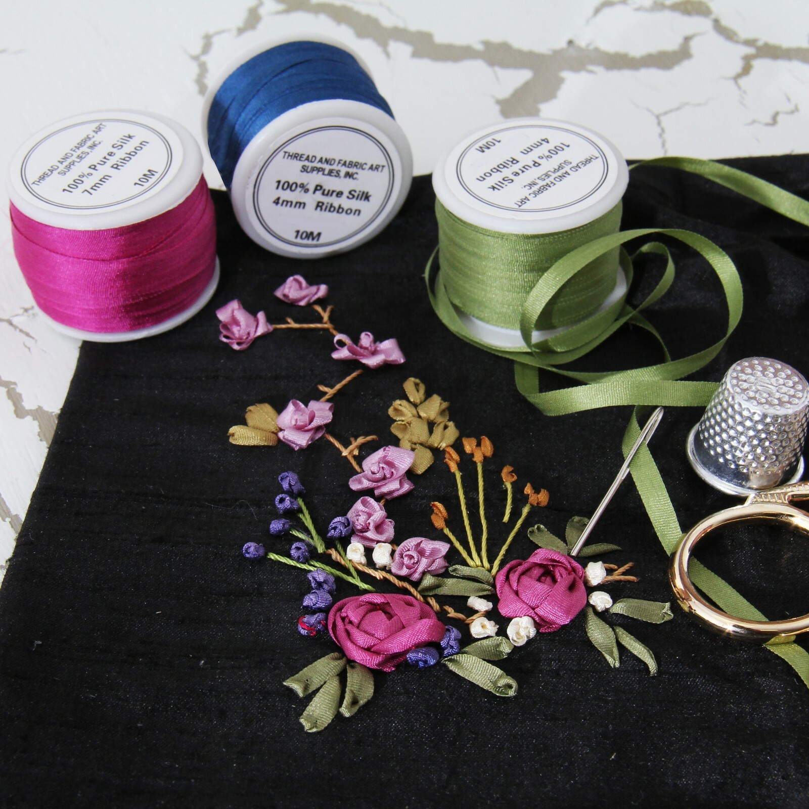 PURE SILK RIBBON 2MM, 4MM, 7MM – 50 COLORS – 3 WIDTHS – THREADART