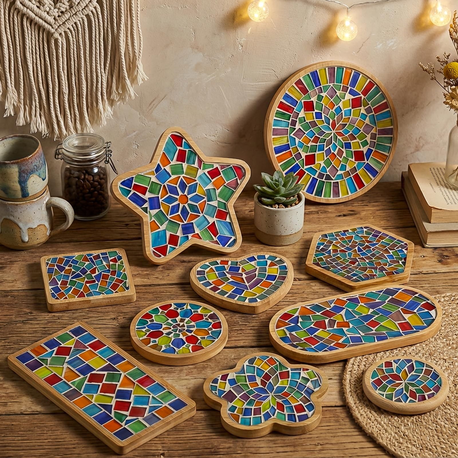 10 Pcs Wooden Mosaic Bases Kits for Crafts, Assorted Shapes Mosaic Substrates…