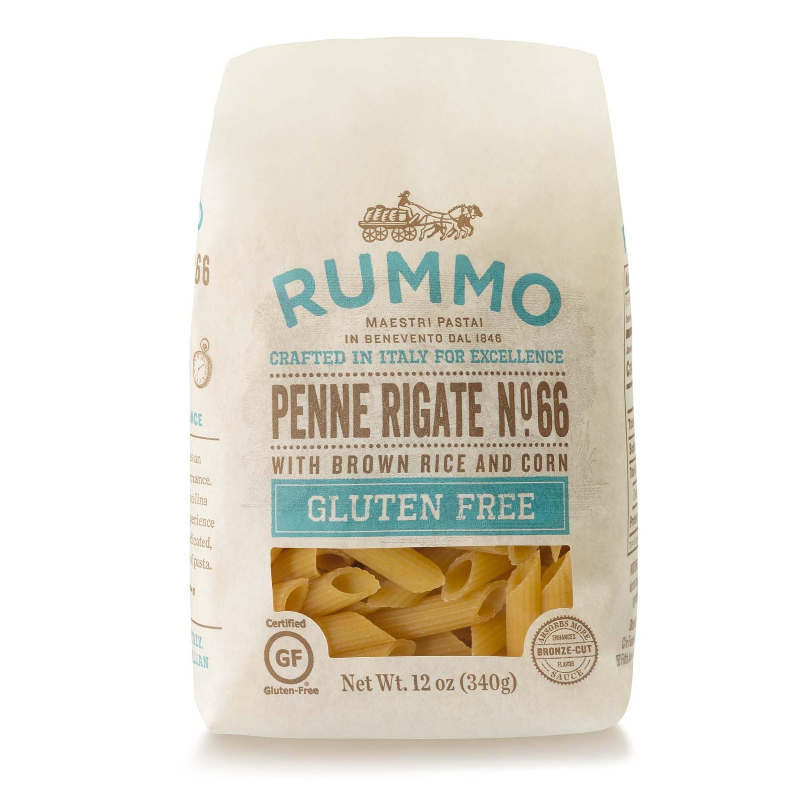 Rummo Gluten Free Penne Rigate N.66 – Gluten Free Pasta, Made with Corn & Rice,