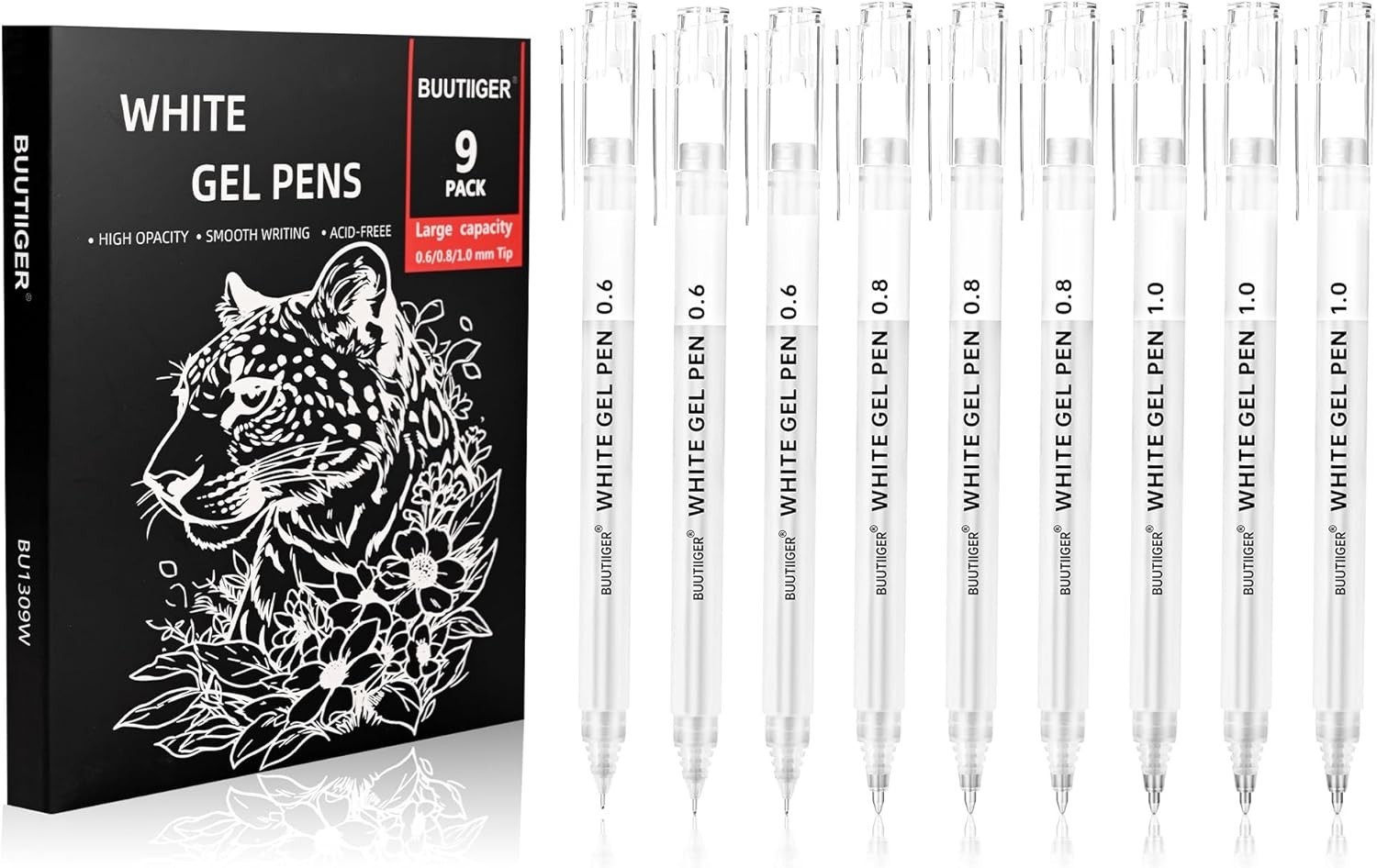 BUUTIIGER White Gel Pens – 0.6/0.8/1.0mm Fine Point Opaque White Archival Ink