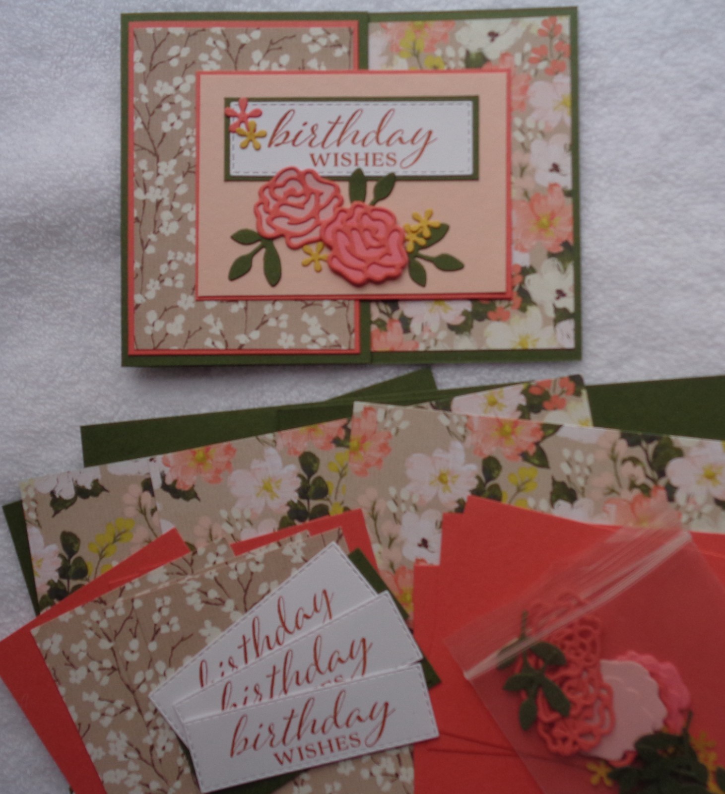 Stampin Up! Card Kit BIRTHDAY WISHES Joy Fun Fold Floral BRUSHED WITH BEAUTY DSP