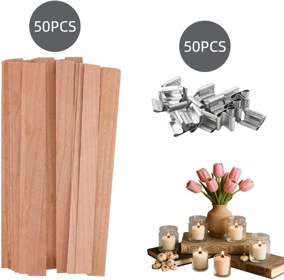 100-Pack Crackling Wooden Candle Wicks — Natural Thick & Smokeless, 0.75 X 5.12