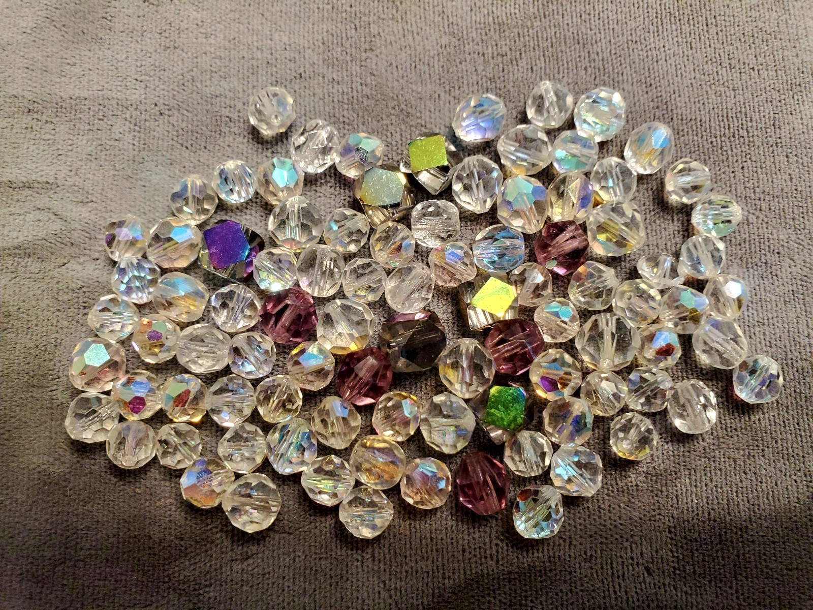 11oz More Beads Vintage Loose Lead Crystal Chunky Purple Red Aurora Borealis