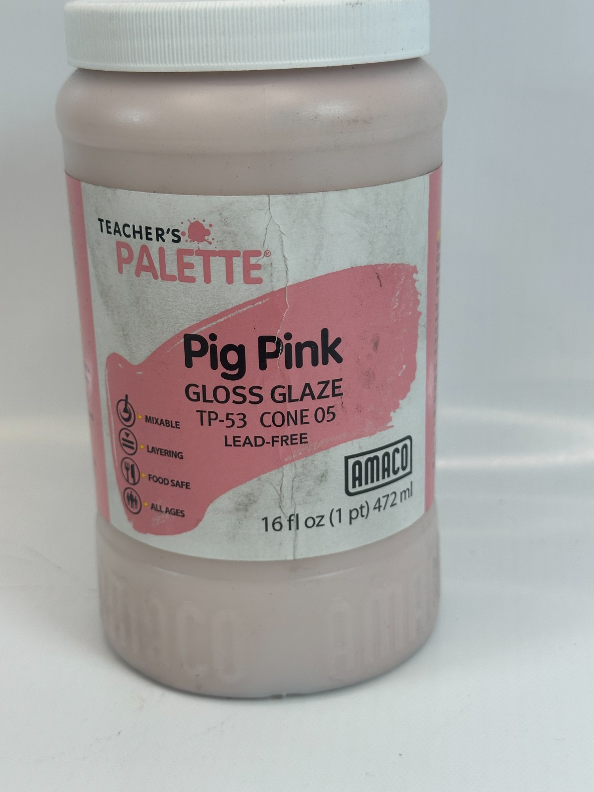 Amaco 36613P Teachers Palette Gloss Glaze – “Pig Pink” 16 fl.oz. Sealed Top