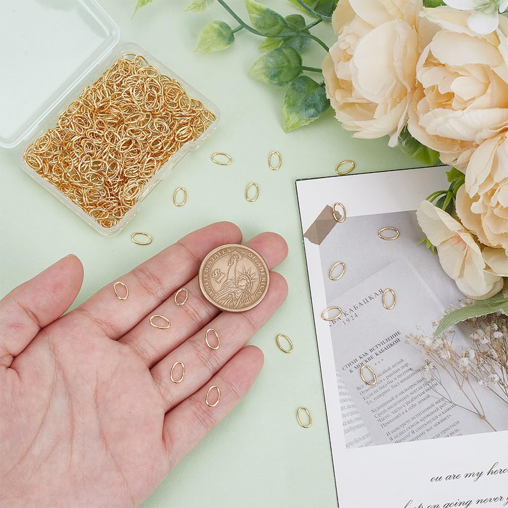 500Pcs 8X5Mm Real 18K Gold Plated Open Oval Jump Rings, Stainless Steel Connecto