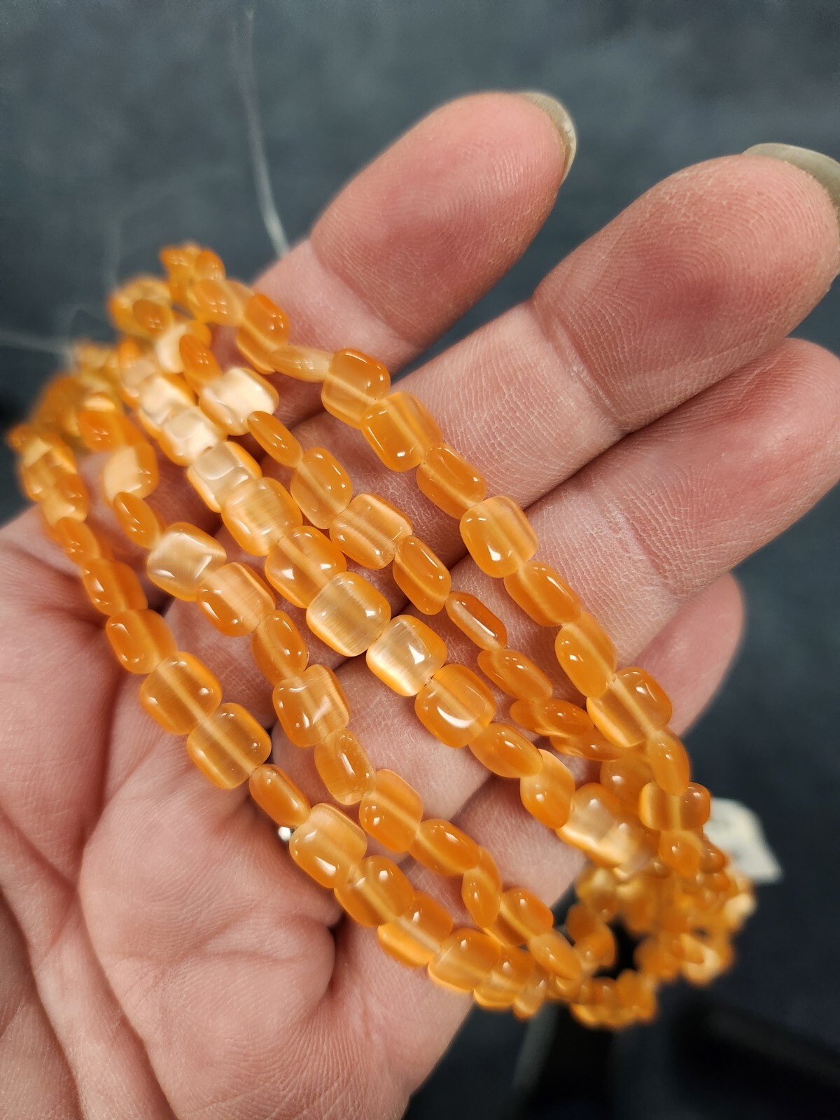 Orange Cat’s Eye Fiber Optic Glass 6mm Puffed Square Pillow Beads (60pcs)