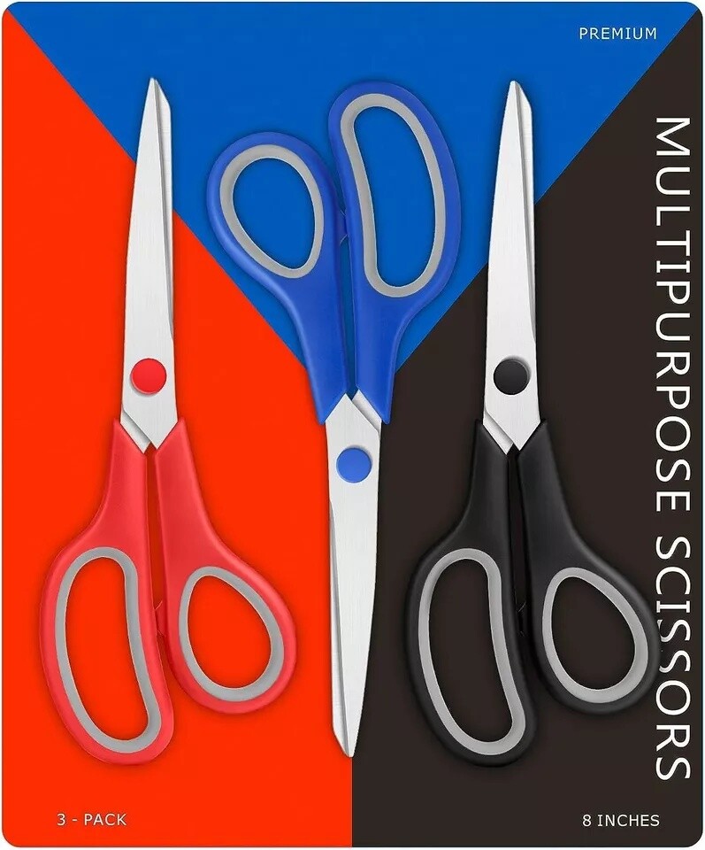 8-Inch Multipurpose Scissors Bulk Pack of 3 – Ultra Sharp Blades