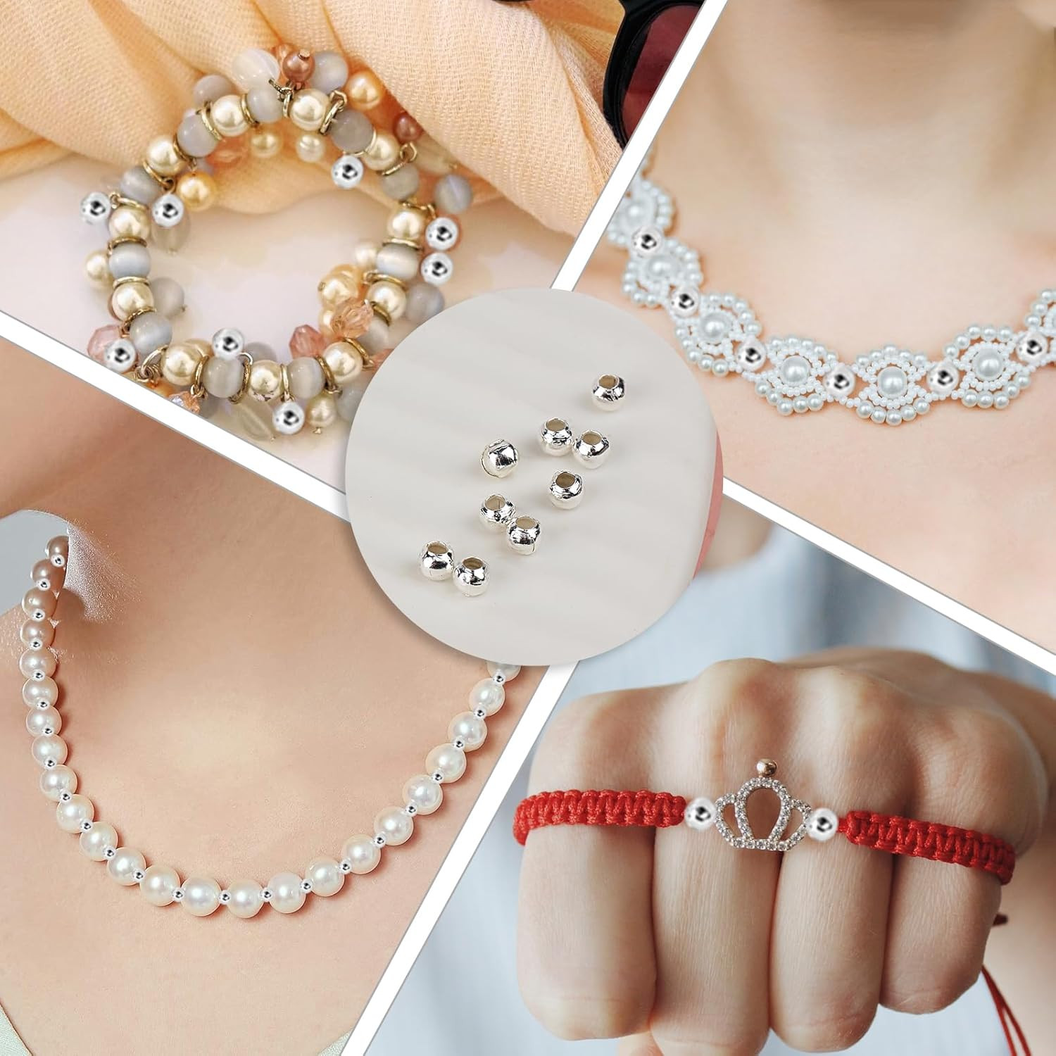 1500PCS 3Mm Smooth round Spacer Beads, Mini Silver Plated Metal Beads Loose Smal