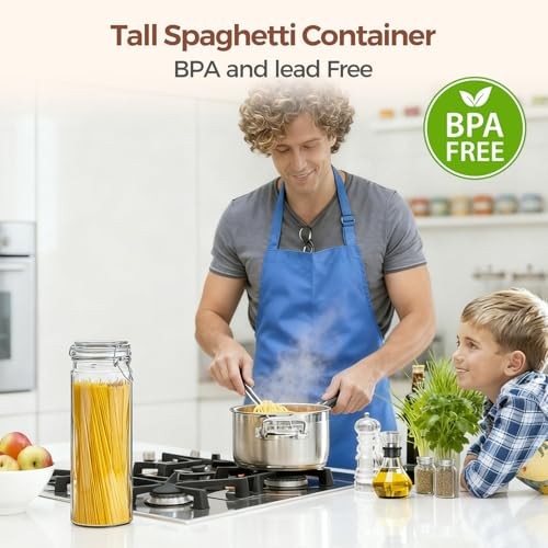 3-Pack 68oz 13-Inch Tall Glass Pasta Containers for Spaghetti 68oz 13″ Tall*3