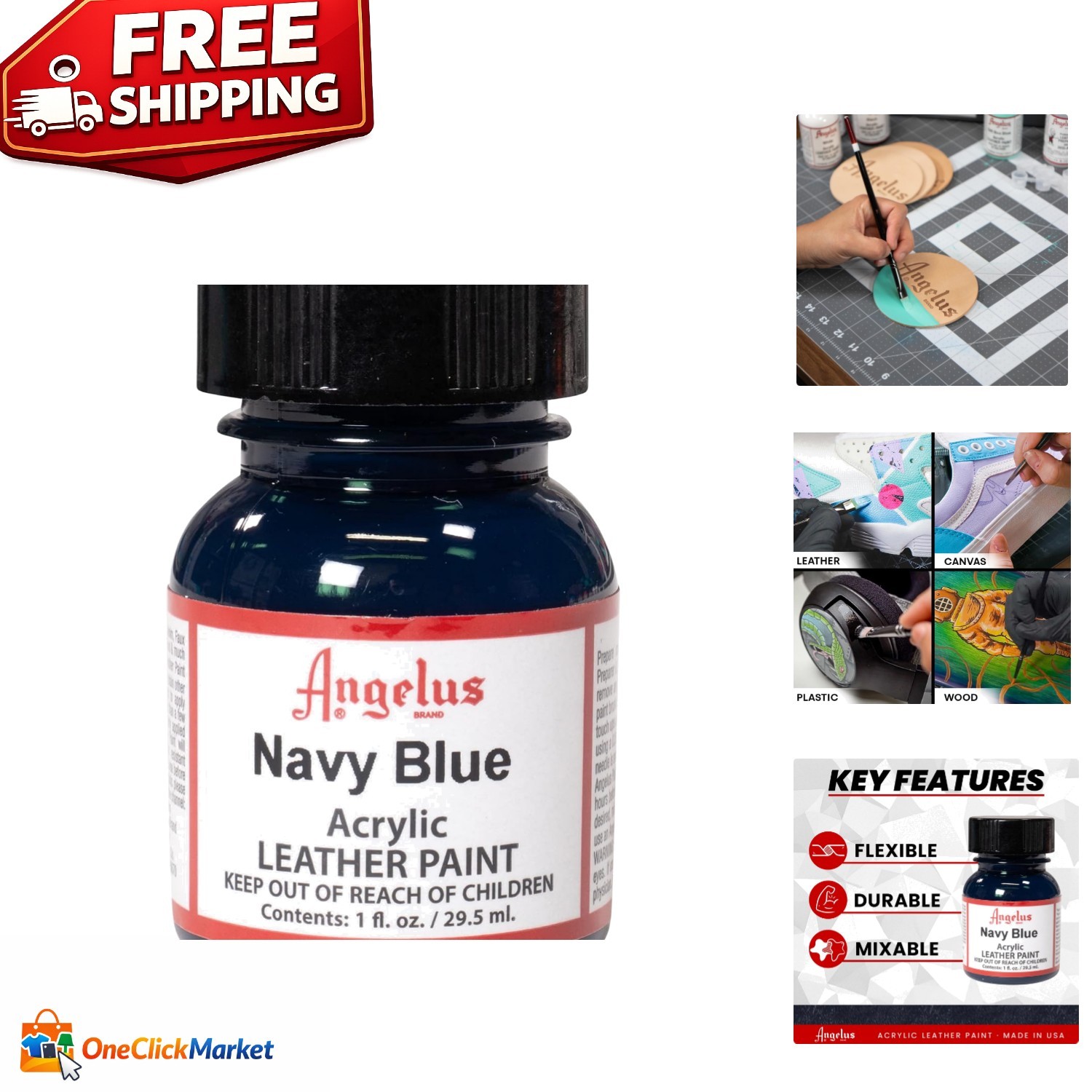 Navy Blue Acrylic Leather Paint – Non-Toxic, Quick-Drying & Waterproof – 1 fl oz