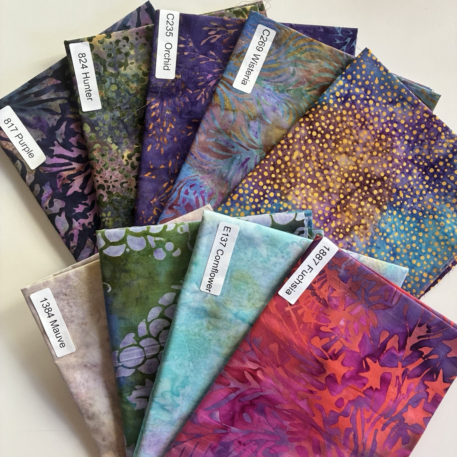 9x Gorgeous Batik Fat Quarters Lot Quilt Shop Quality Hoffman Bali Purples