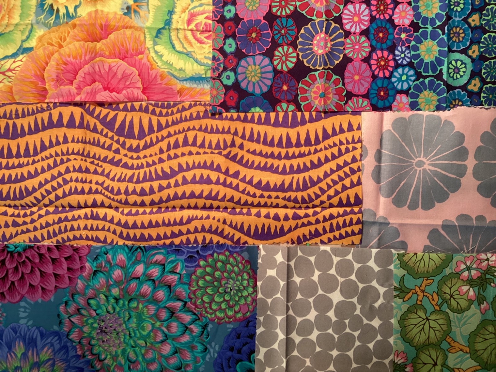 Kaffe Fassett strips, squares, & scraps