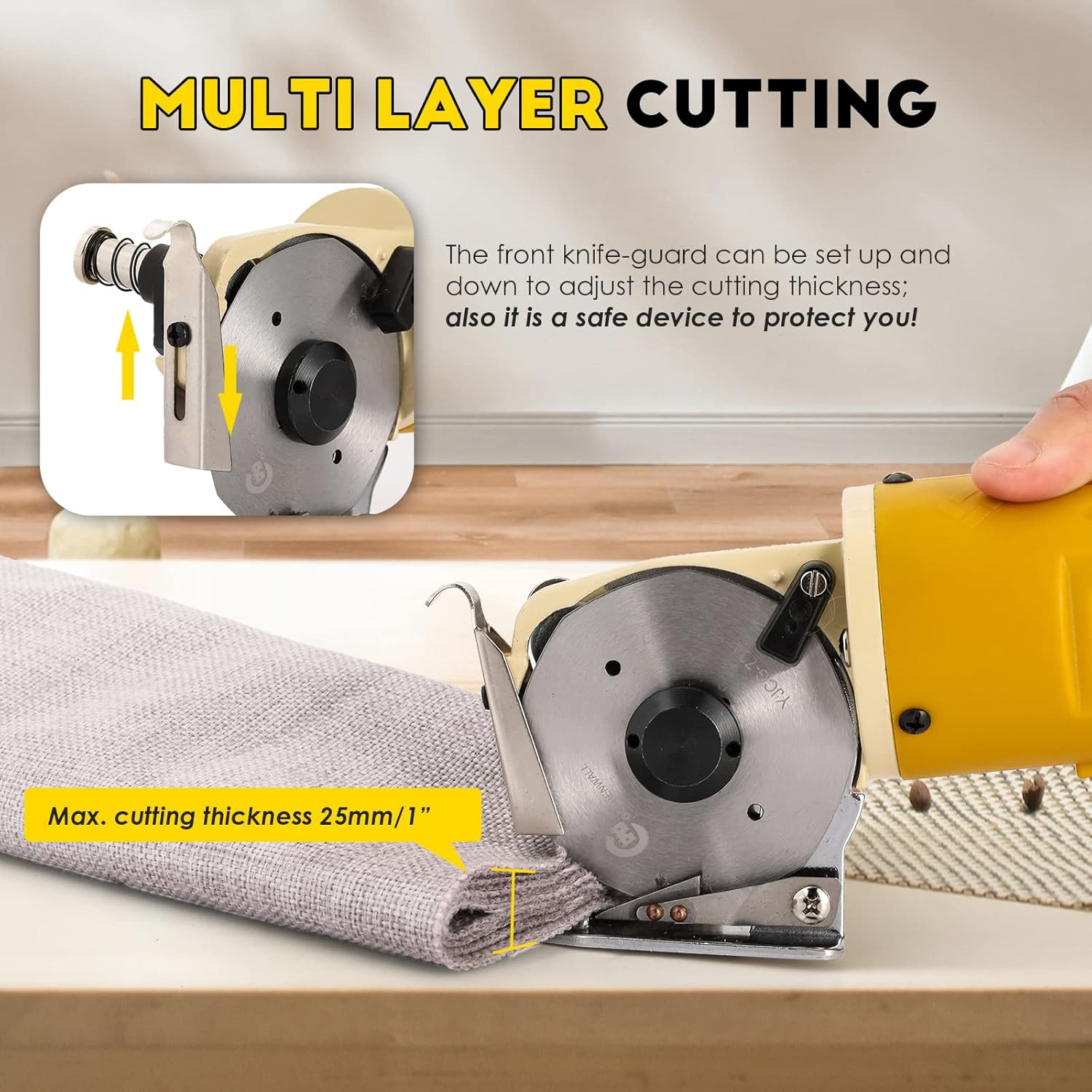 High-Speed Electric Rotary Fabric Cutter for Cloth, Leather & Carpet, 2400RPM