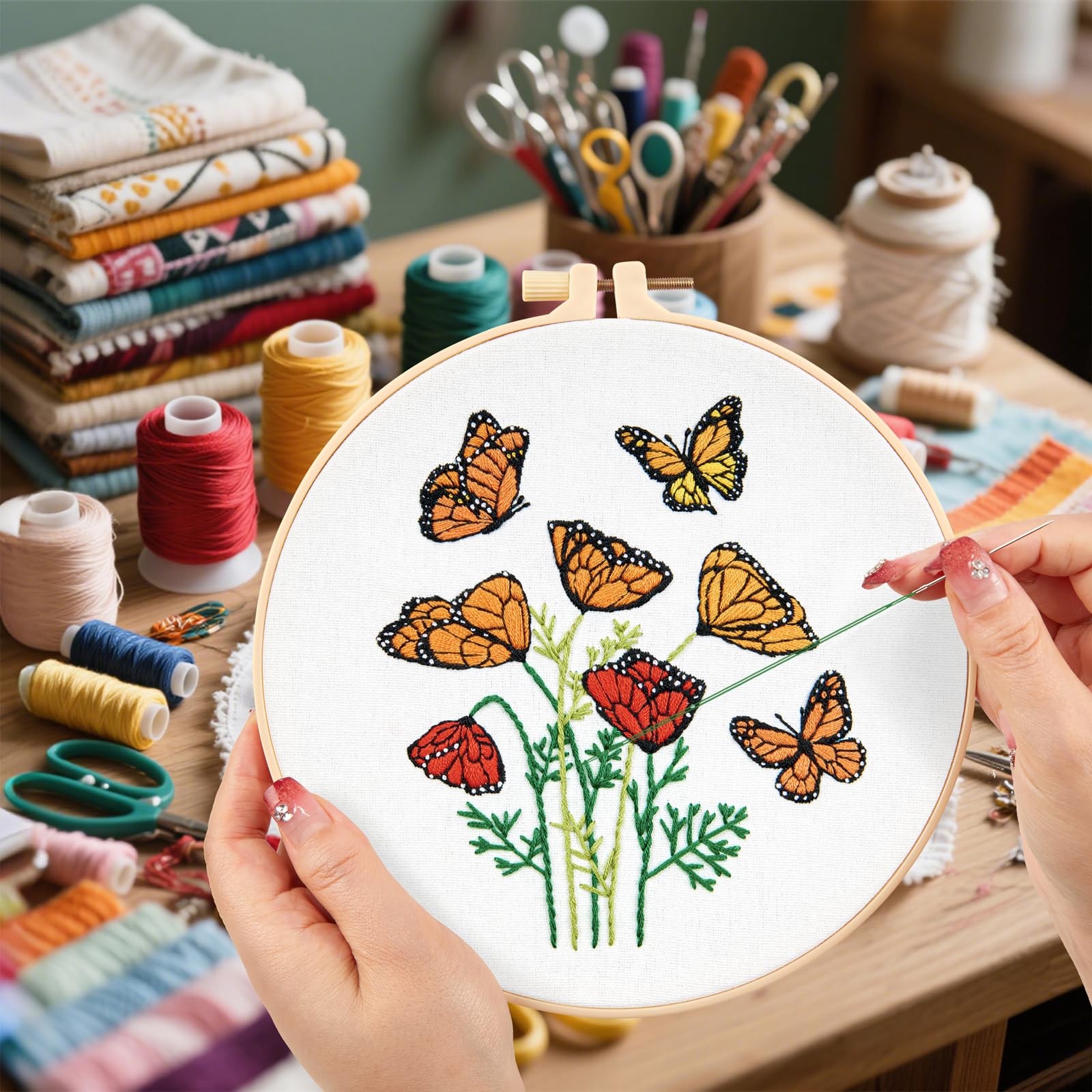 Flowers Embroidery Kits for Beginners Adults, Butterfly Hand Embroidery Start…