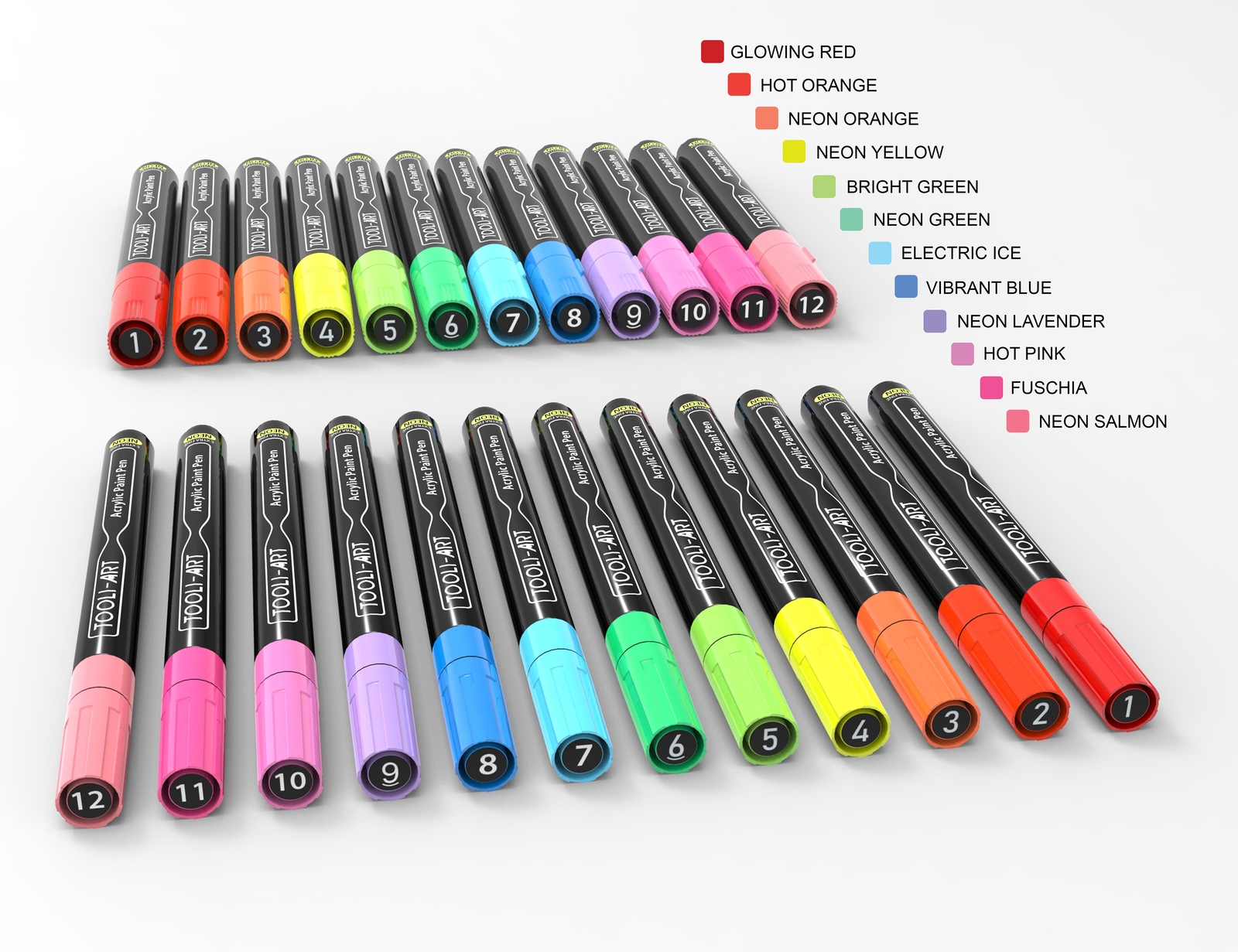TOOLI-ART 24 Neon Fluorescent Acrylic Paint Pens Set (EXTRA FINE + MEDIUM)