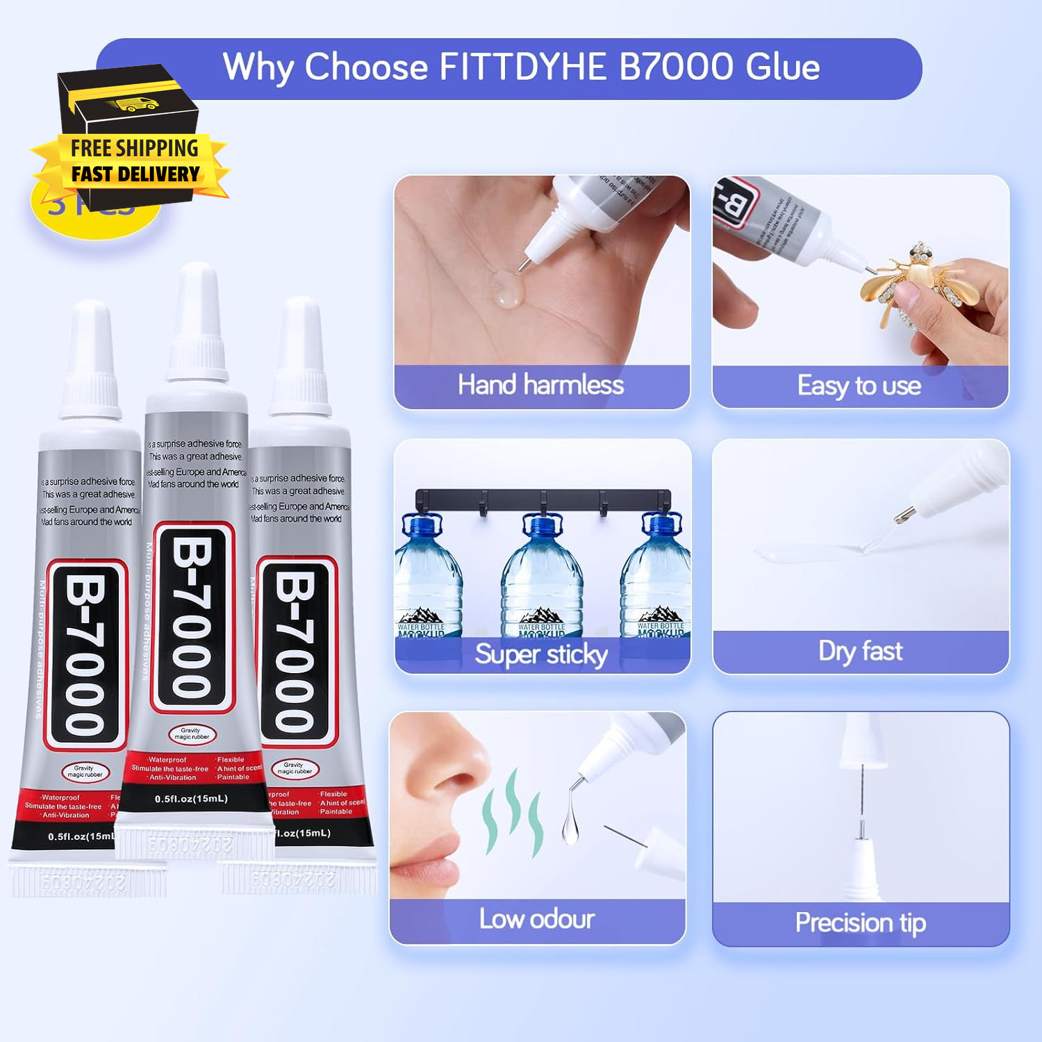 3PCS Jewelry Glue – 15Ml/0.5Fl Oz Clear DIY Craft Glue for Rhinestones, Waterpro