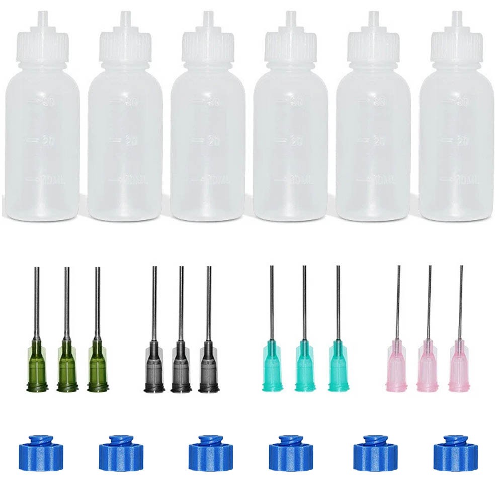 6Pc 30ml Clear Precision Applicator Bottle ,12Pcs Needle Tip, Squeeze Bottle US