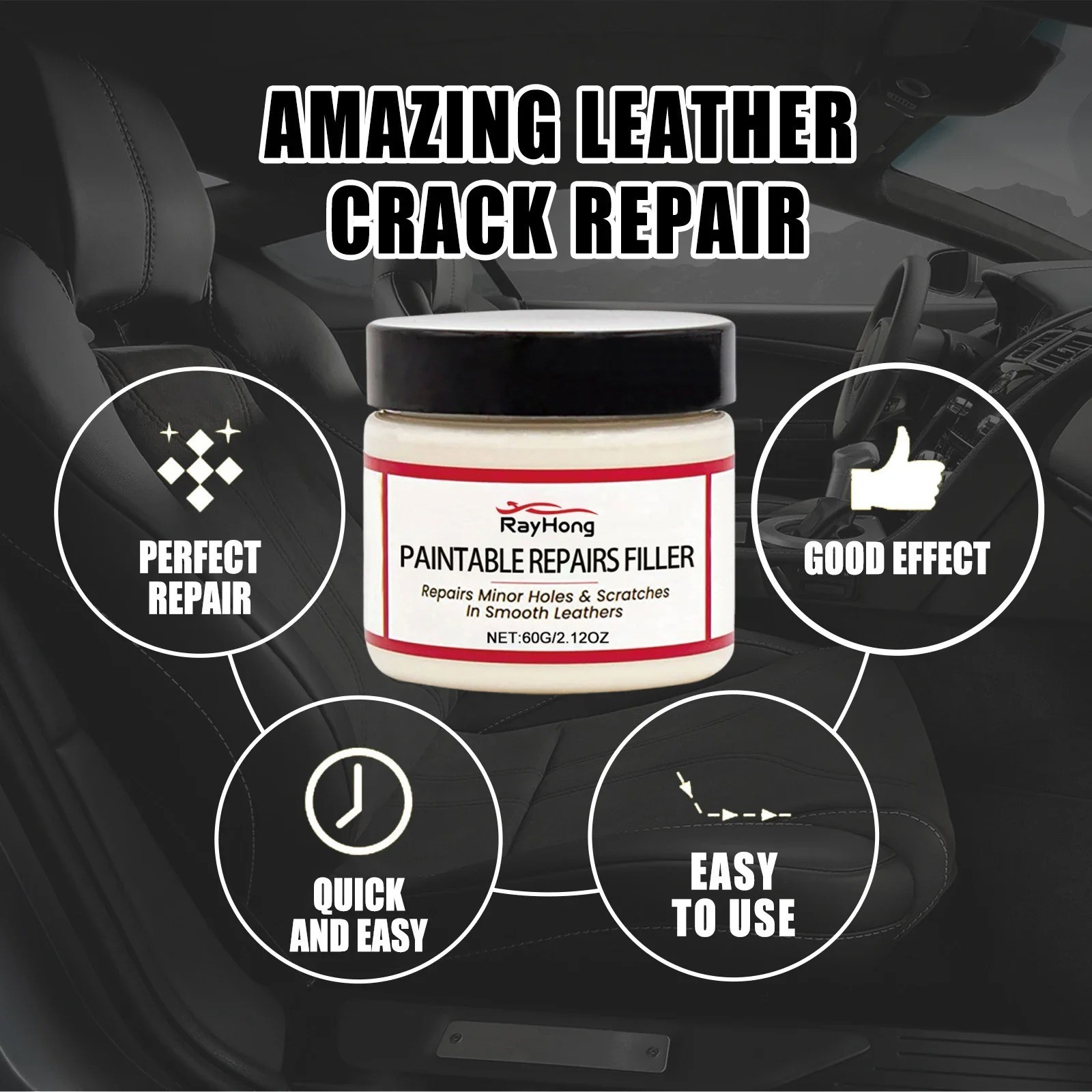 Advanced Leather Repair Kit Filler Vinyl DIY Car Seat Patch Sofa Rip Holes 20ml