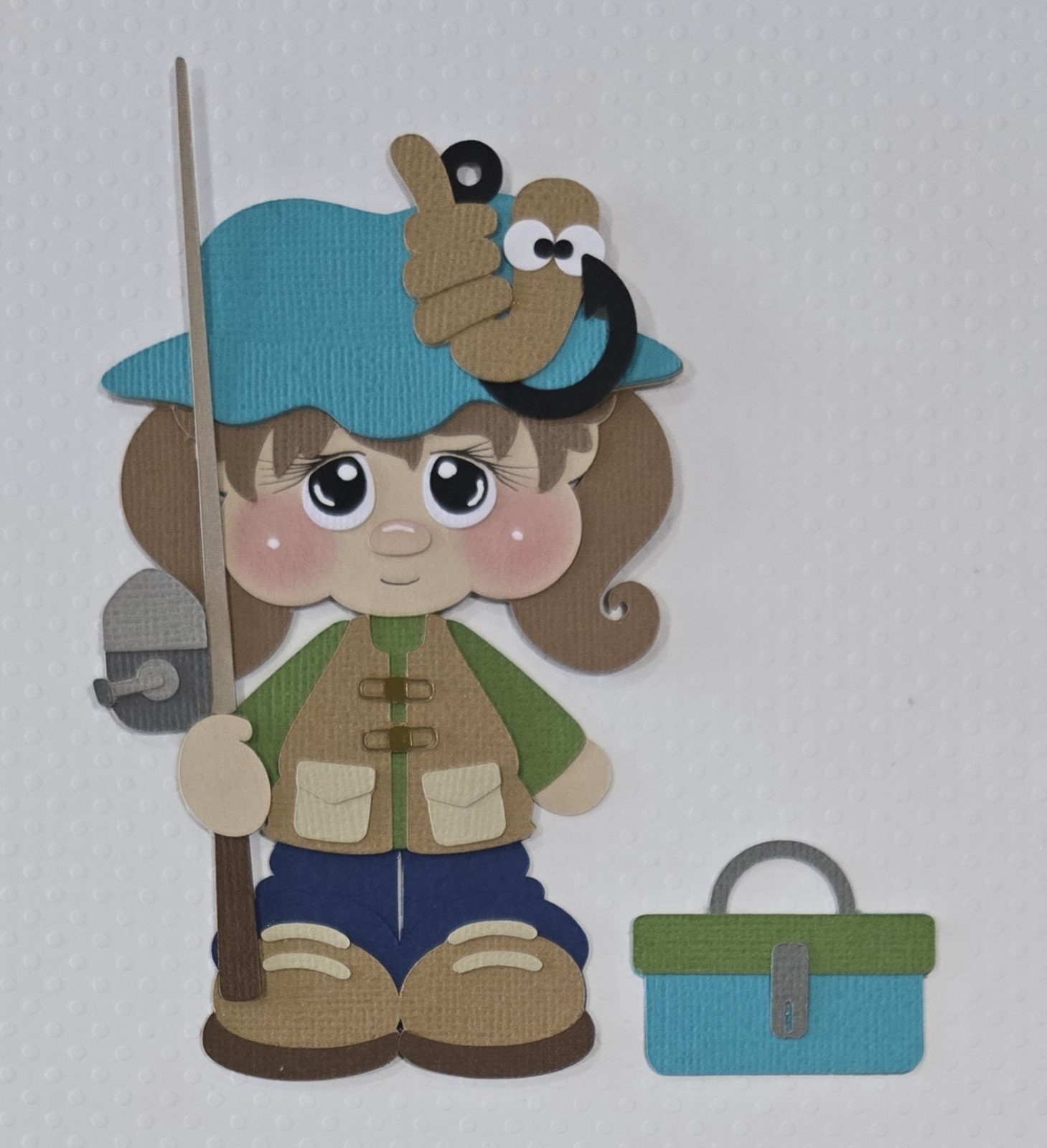 Fishing Girl Set Brown Hair. Scrapbook, Card making Paper Piecing