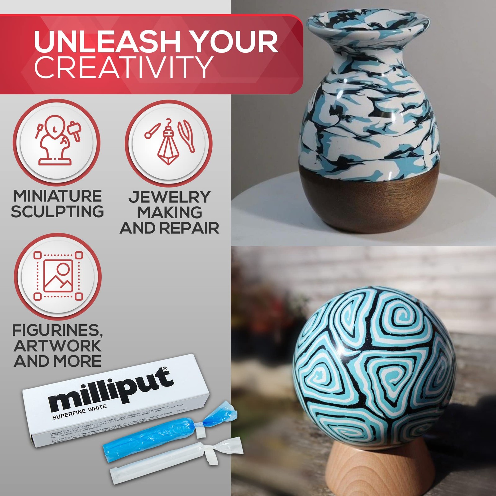 Milliput Epoxy Putty Modeling Paste – Porcelain and Fiberglass Repair White
