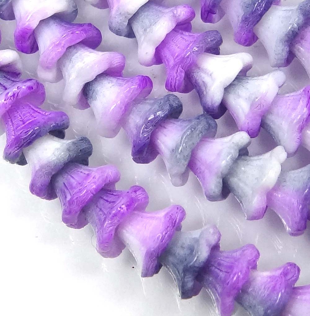25 Czech Glass Flower Cup Beads 7 x 5 mm – Chalk White Funky Purple