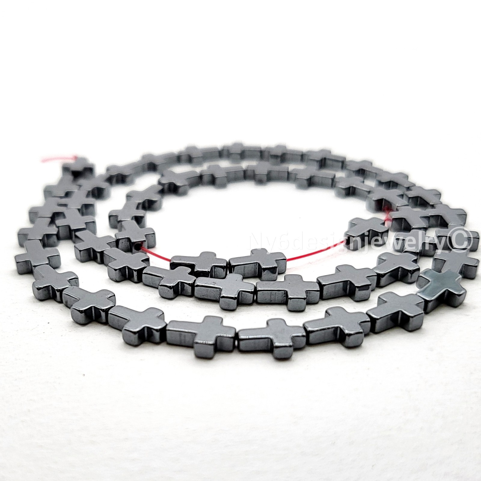 Metallic Gray Hematite Cross Beads – 8x6mm –15” Strand Natural Gemstone Beads