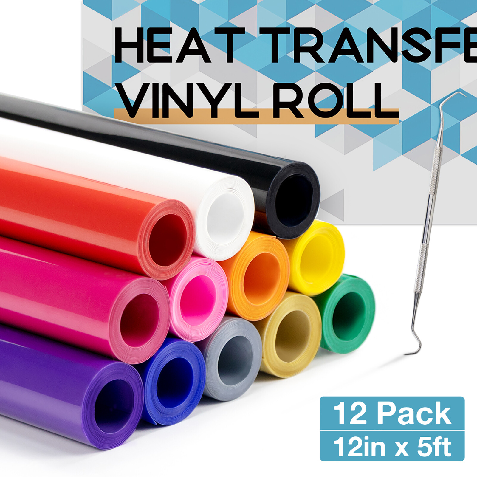 12x HTV Vinyl Bundles 12″ x 5FT Heat Transfer Vinyl Iron on Heat Press T-Shirts