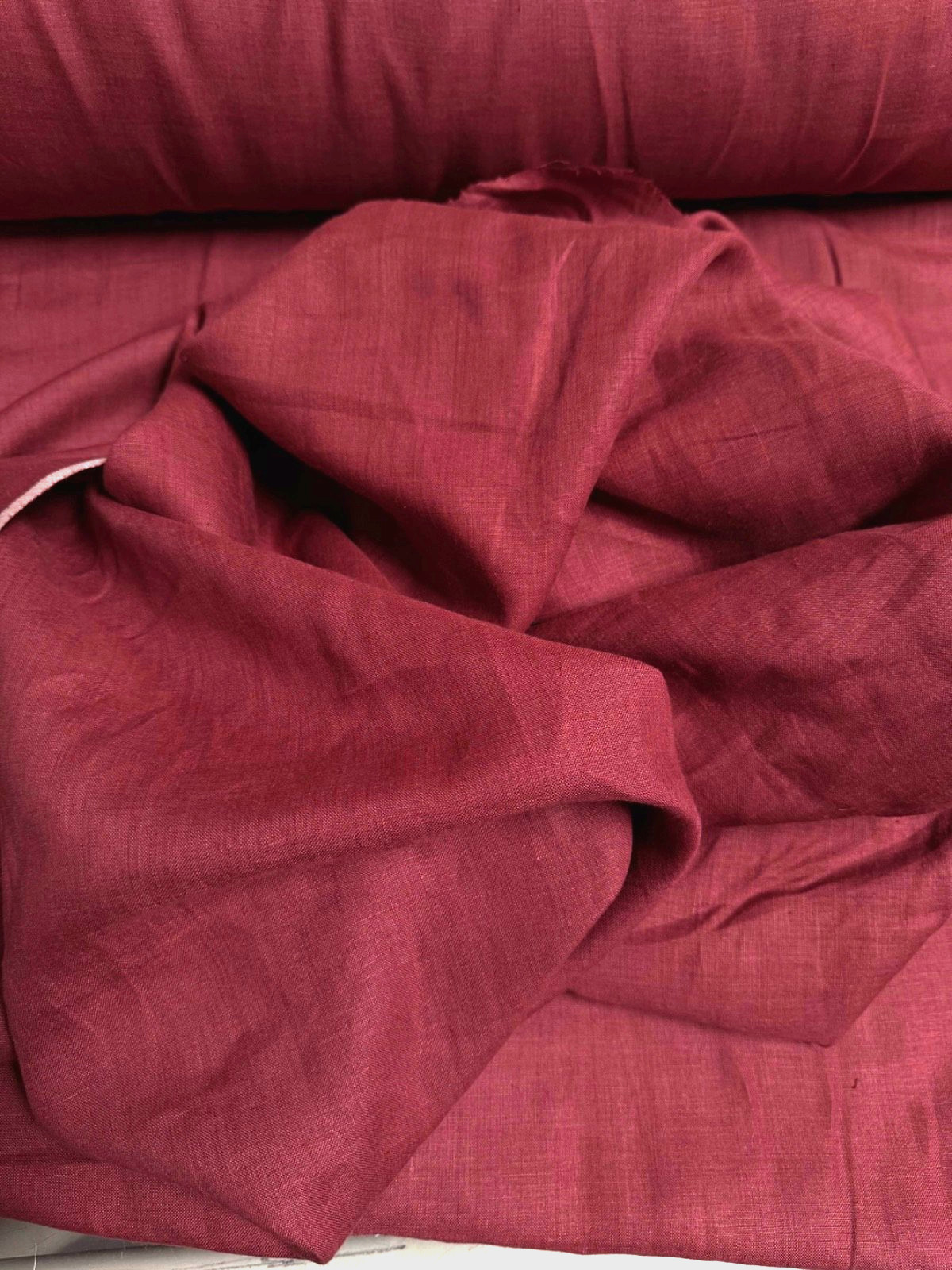100% Flax Linen Fabric Light to Medium Weight Piece Dyed in Wine Color 57″ Wide